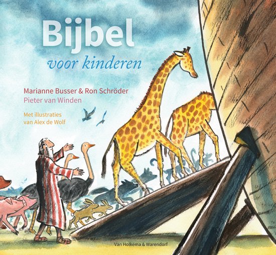 Bijbel voor kinderen, Marianne Busser, boekomslag voorkant met een tekening van dieren bij de ark, tweedehands