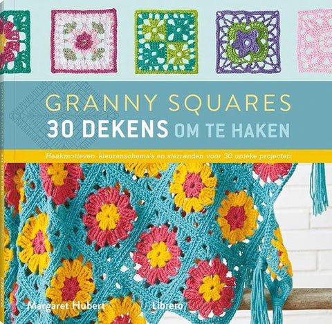 Granny squares 30 dekens om te haken, Margaret Hubert, Librero boekomslag voorkant met gehaakte deken, tweedehands