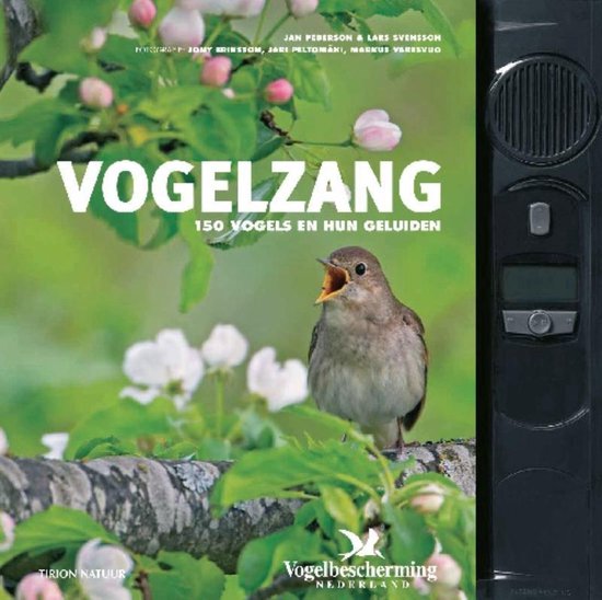 Vogelzang, Jan Pedersen, boekomslag voorkant met een zingende vogel en een geluidsspeler, tweedehands