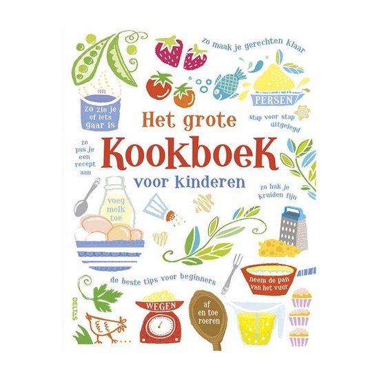 Het grote kookboek voor kinderen, Abigail Wheatley, getekende omslag met ingrediënten, tweedehands