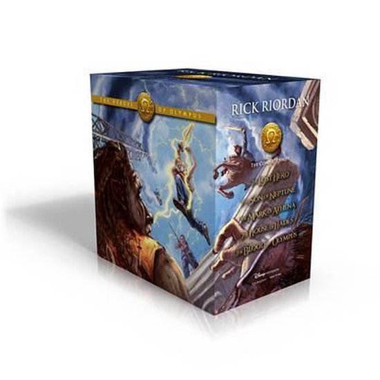 The Heroes of Olympus, Rick Riordan, boxset, voorkant met een figuur met bliksem, tweedehands