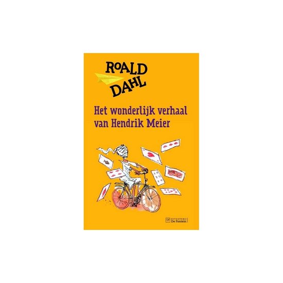 Het wonderlijk verhaal van Hendrik Meier, Roald Dahl, gele boekomslag voorkant met een man op een fiets, tweedehands