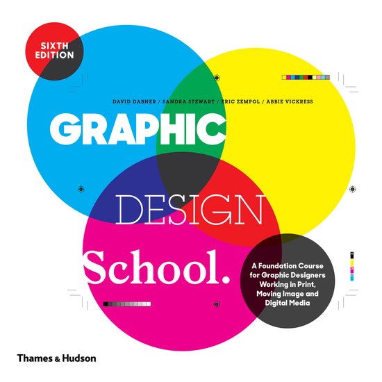 Graphic Design School, David Dabner, zesde editie, witte omslag met overlappende gekleurde cirkels, tweedehands