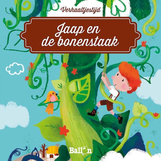 Jaap en de bonenstaak, Katleen Put, Verhaaltjestijd, omslag met een jongen die in een bonenstaak klimt, tweedehands