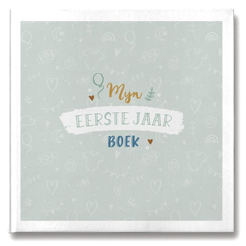 Maan Amsterdam Mijn eerste jaar boek, baby 0 tot 1 jaar, mint, omslag met ballon en hartjes, tweedehands