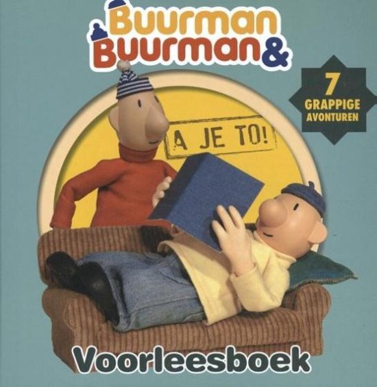Buurman & Buurman Voorleesboek, 7 grappige avonturen, omslag met Buurman en Buurman op een bank met een boek, tweedehands