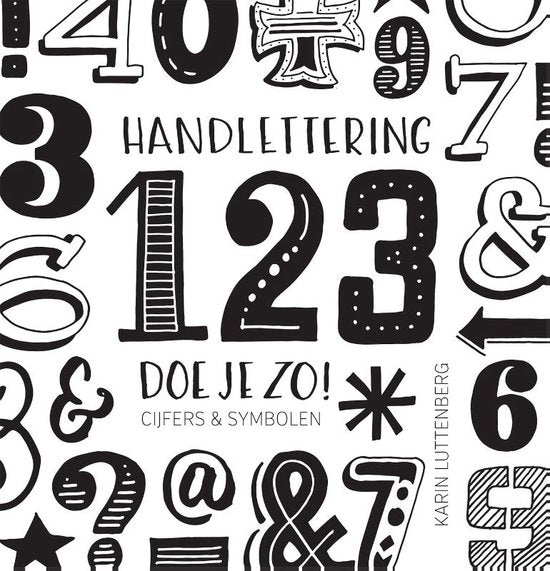 Handlettering 123 doe je zo, Cijfers & symbolen, Karin Luttenberg, omslag met getekende zwarte cijfers, tweedehands