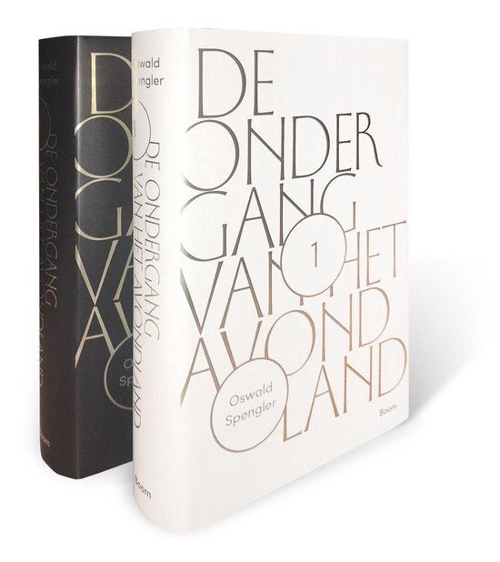 De ondergang van het Avondland, delen 1 en 2, Oswald Spengler, boekomslag voorkant met twee delen, tweedehands