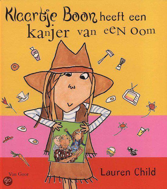 Klaartje Boon heeft een kanjer van een oom, Lauren Child, gele omslag met een meisje met een hoed, tweedehands