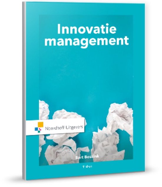 Innovatiemanagement, Bart Bossink, boekomslag voorkant met verfrommeld papier op turquoise, tweedehands