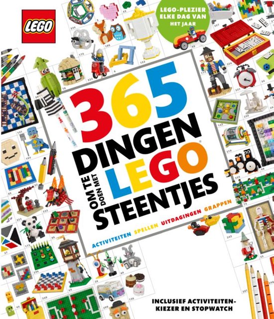 365 dingen om te doen met LEGO steentjes, DK boekomslag voorkant met raster van LEGO-bouwsels, tweedehands