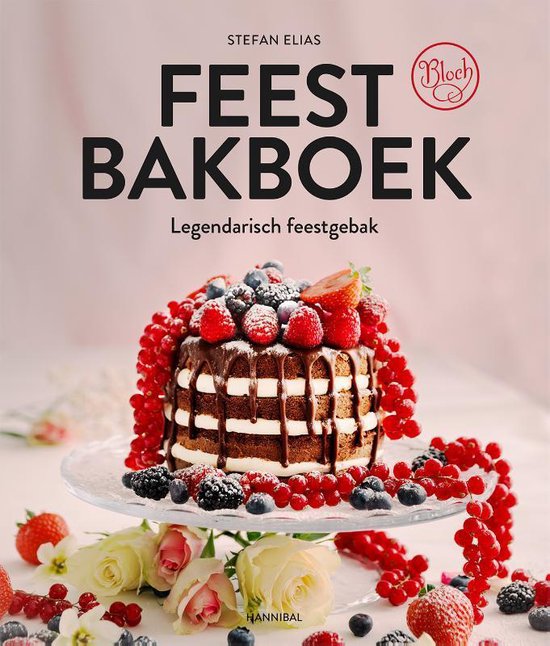 Feest bakboek, Stefan Elias, boekomslag voorkant met een taart met bessen, tweedehands