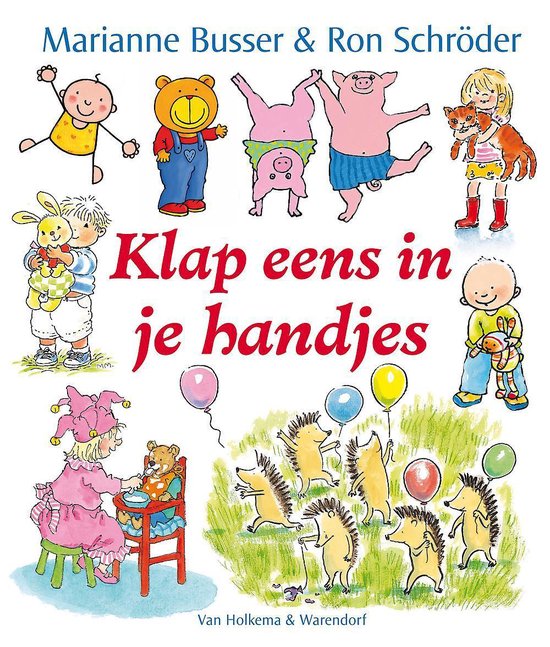 Klap eens in je handjes, Marianne Busser en Ron Schröder, omslag met getekende kinderen en dieren, tweedehands