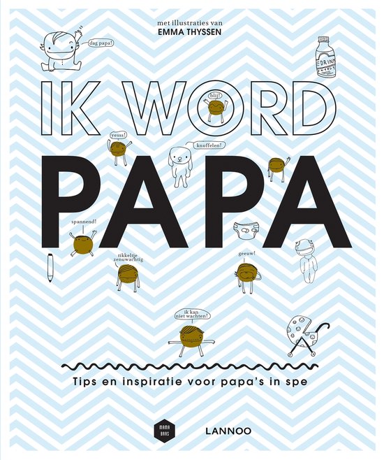 Mama Baas Ik word papa, Lore de Vilder, lichtblauwe zigzagomslag met grote zwarte letters, tweedehands