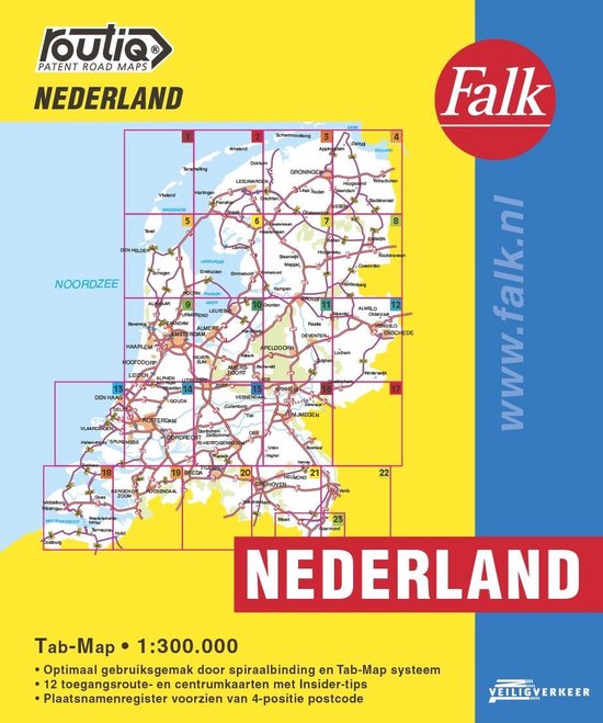 Falk autokaart Nederland Routiq, boekomslag voorkant met een wegenkaart van Nederland, tweedehands