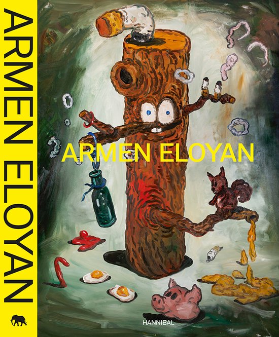 Armen Eloyan, kunstboek, Hannibal, omslag met een geschilderde boomstam met ogen en een gele rug, tweedehands