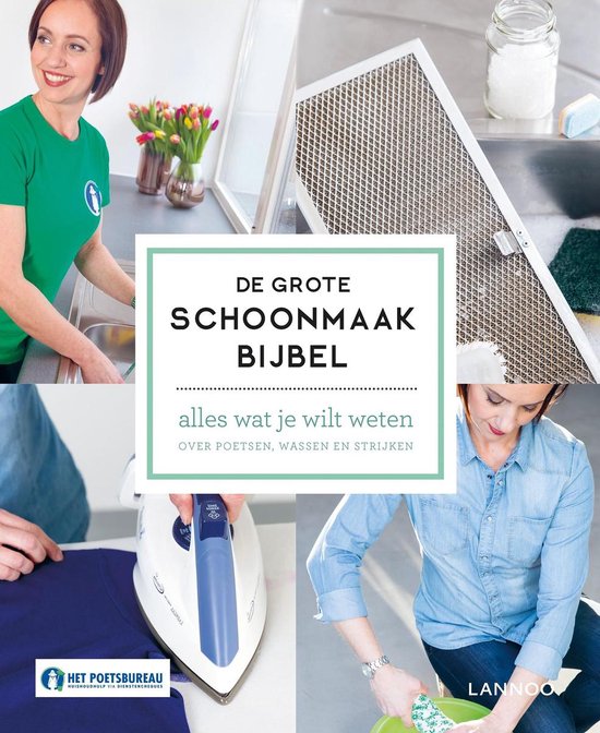 De grote schoonmaakbijbel, Het Poetsbureau, boekomslag voorkant met fotos van schoonmaken, tweedehands