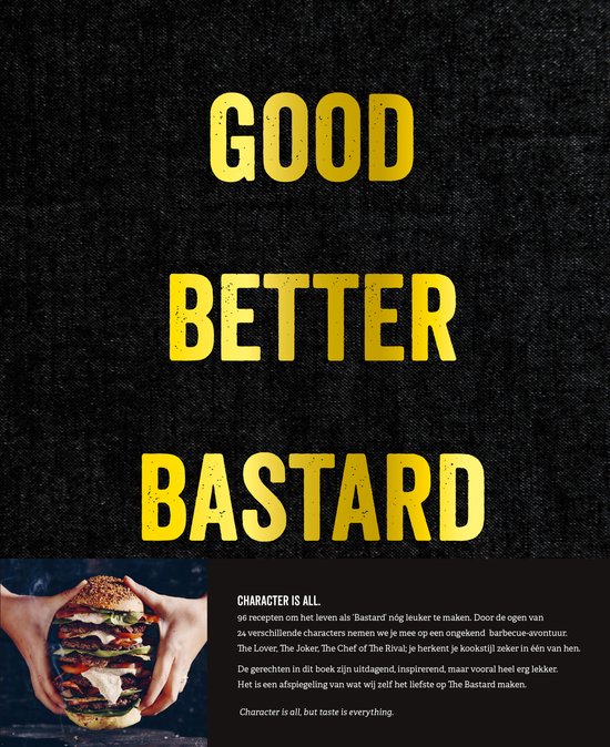 Good Better Bastard, The Bastard, zwarte boekomslag voorkant met gele letters en burger, tweedehands