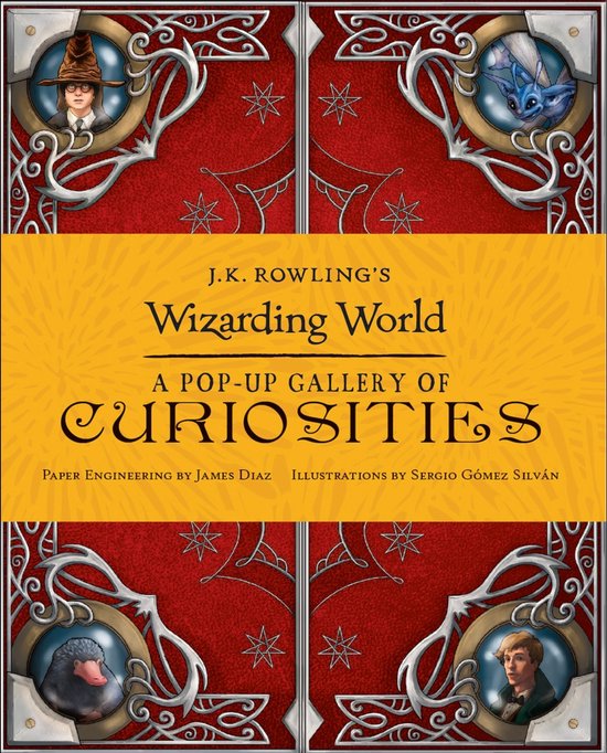 JK Rowling's Wizarding World, A Pop-Up Gallery of Curiosities, boekomslag voorkant met een rood-gouden ontwerp, tweedehands