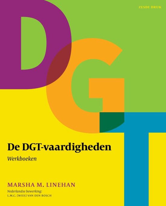 De DGT-vaardigheden, Marsha M. Linehan, boekomslag voorkant met grote kleurige letters DGT, tweedehands