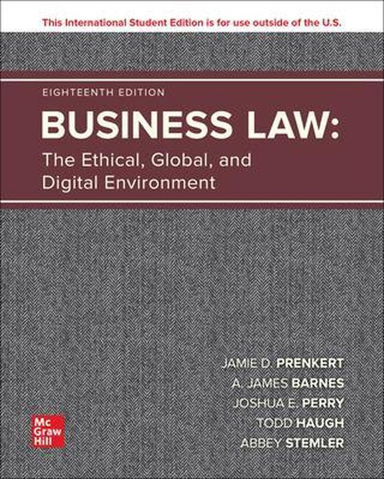 Business Law, Jamie D. Prenkert, achttiende editie, International Student Edition, grijze omslag met rode band, tweedehands