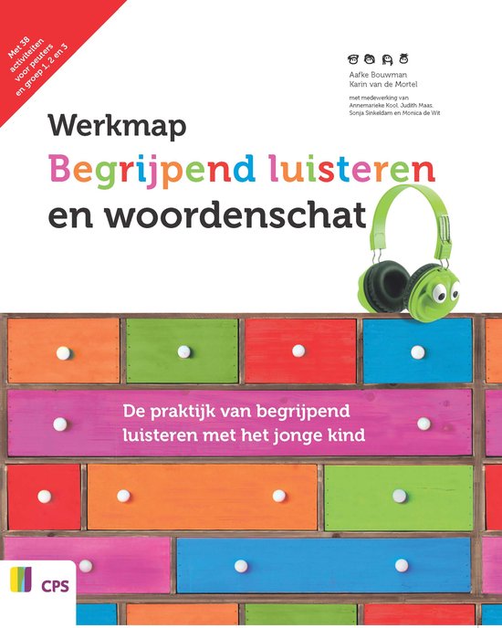 Werkmap Begrijpend luisteren en woordenschat, Aafke Bouwman en Karin van de Mortel, omslag met gekleurde laatjes, tweedehands