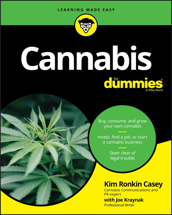 Cannabis For Dummies, Kim Ronkin Casey met Joe Kraynak, zwart-gele omslag met cannabisblad, tweedehands