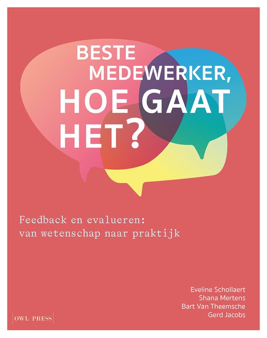 Beste medewerker, hoe gaat het?, Eveline Schollaert, rode omslag met gekleurde tekstballonnen, tweedehands