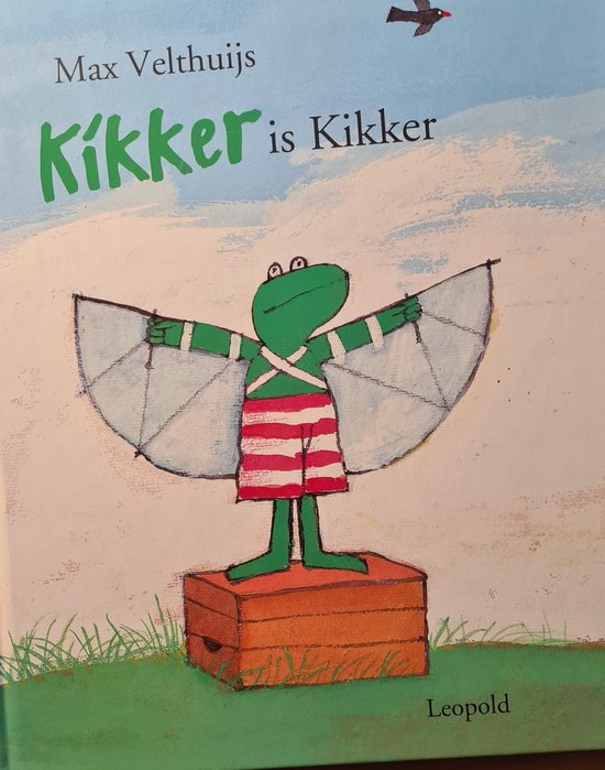 Kikker is Kikker, Max Velthuijs, omslag met Kikker met vleugels op een houten kist, tweedehands