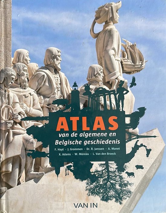 Atlas van de algemene en Belgische geschiedenis, F. Hayt e.a., Van In, omslag met een stenen monument, tweedehands