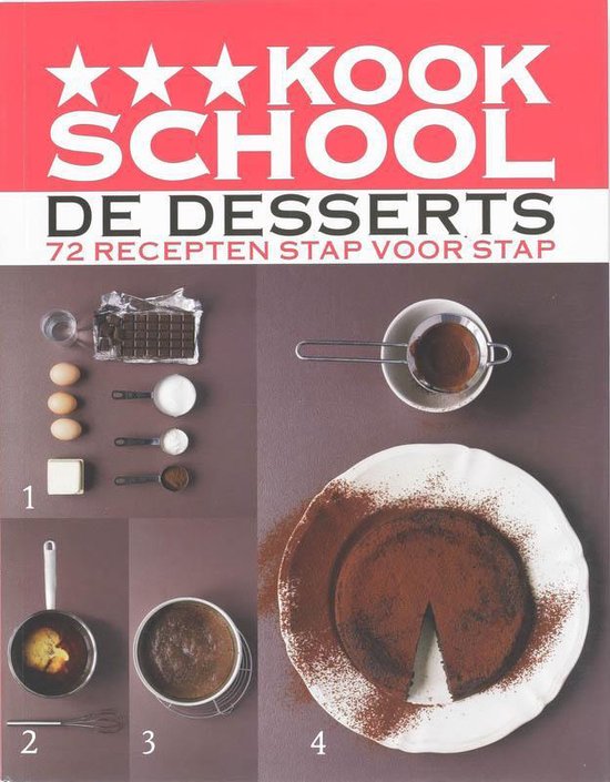 Kookschool, De desserts, Marianne Magnier-Moreno, omslag met de stappen voor een chocoladetaart, tweedehands