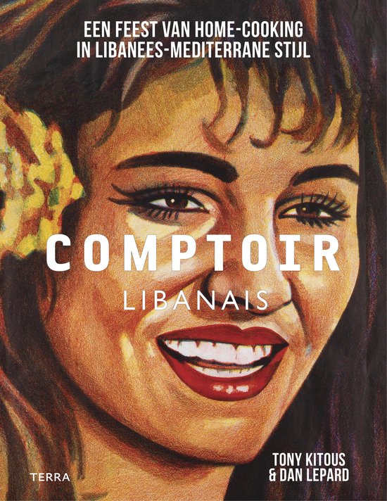 Comptoir Libanais, Tony Kitous en Dan Lepard, omslag met een getekend portret van een lachende vrouw, tweedehands