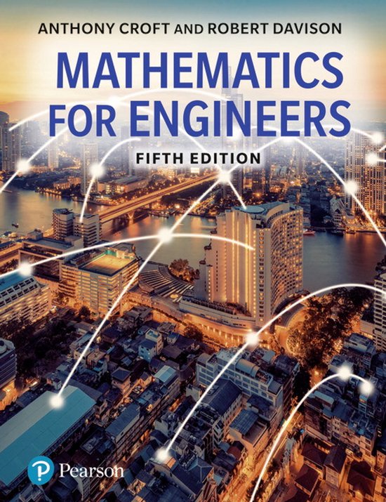 Mathematics for Engineers, Anthony Croft en Robert Davison, Pearson omslag met stad bij nacht, fifth edition, tweedehands