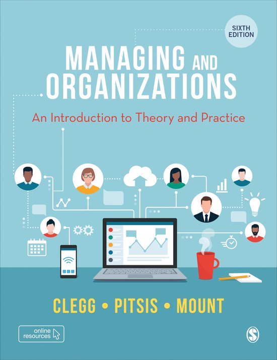 Managing and Organizations, Clegg, boekomslag voorkant met bedrijfspictogrammen, tweedehands