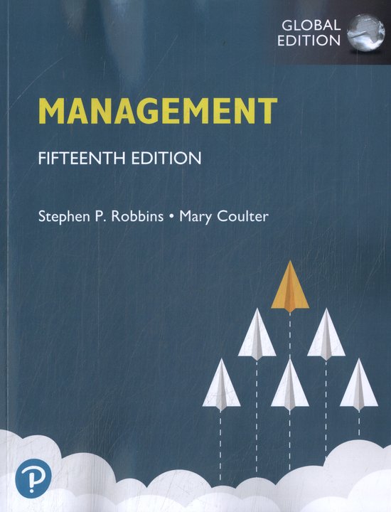Management, Global Edition, Stephen Robbins, boekomslag voorkant met papieren vliegtuigjes, tweedehands