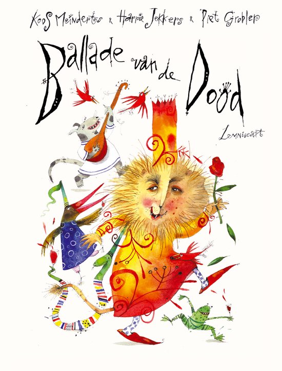 Ballade van de dood, Koos Meinderts, boekomslag voorkant met een kleurrijke dansende figuur, tweedehands