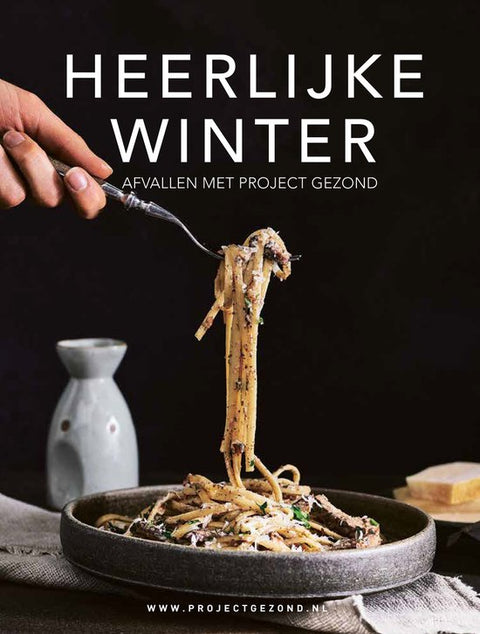 Heerlijke winter afvallen met Project Gezond, boekomslag voorkant met een bord pasta, tweedehands