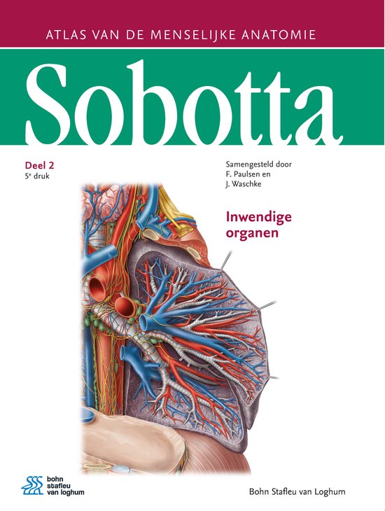 Sobotta deel 2 Inwendige organen, F. Paulsen en J. Waschke, 5e druk, omslag met een anatomische tekening, tweedehands
