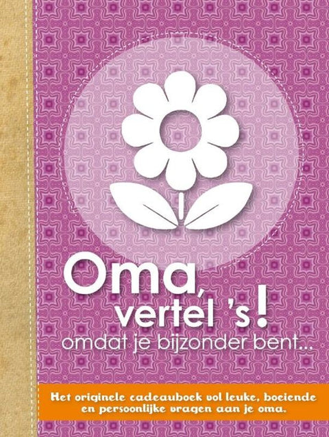 Oma, vertel 's!, Elma van Vliet, paarse omslag met een witte bloem, tweedehands