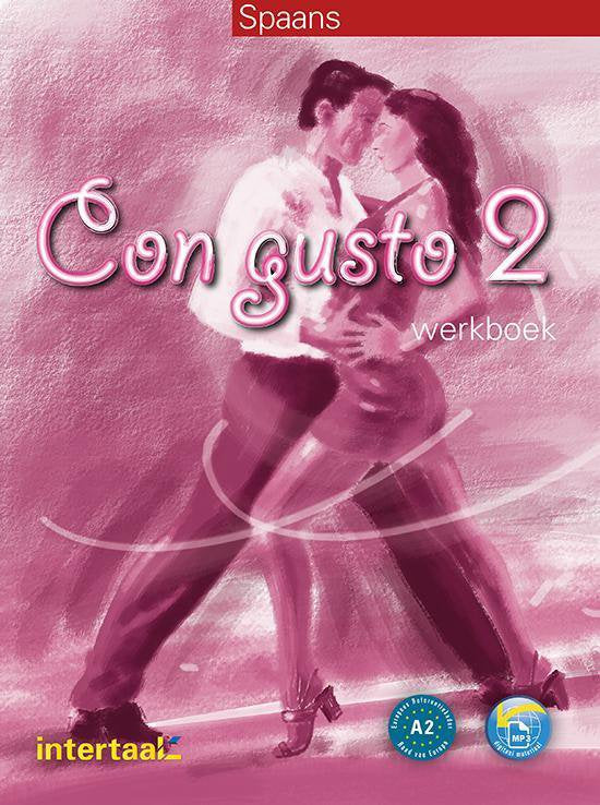 Con gusto 2 werkboek, E.M. Lloret Ivorra, Spaans A2, roze omslag met een dansend paar, tweedehands