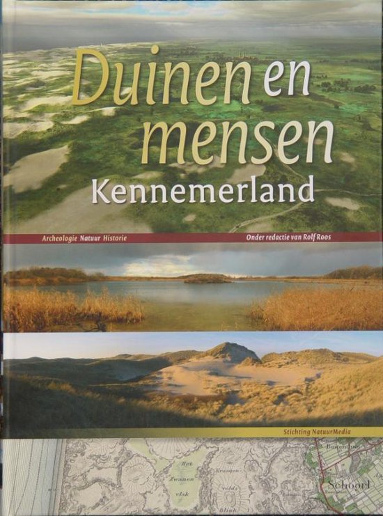 Duinen en Mensen, Kennemerland, Rolf Roos, boekomslag voorkant met duinlandschappen en een oude kaart, tweedehands