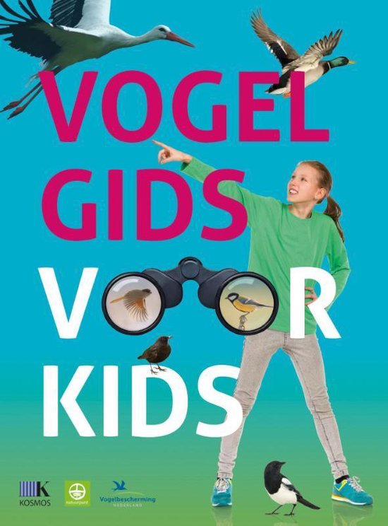Vogelgids voor kids, Marc Duquet, blauwe omslag met een meisje, een verrekijker en vogels, tweedehands
