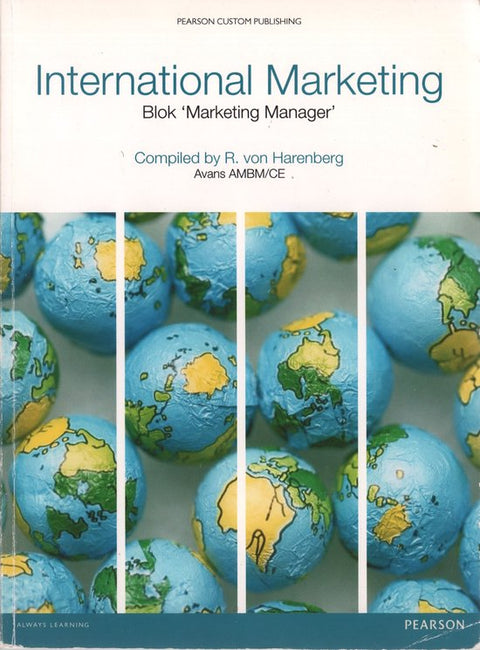 International Marketing, blok Marketing Manager, R. von Harenberg, Pearson, omslag met wereldbollen, tweedehands