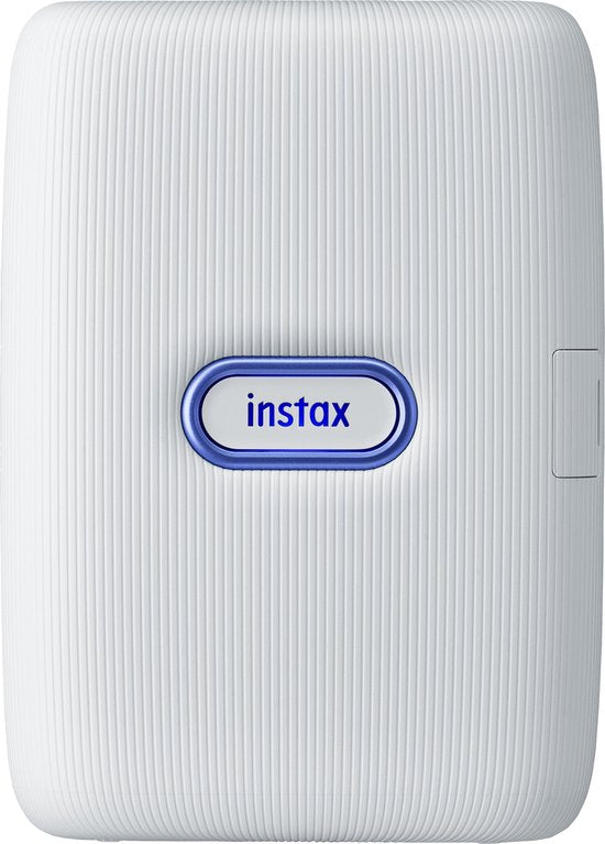 Fujifilm Instax Mini Link smartphoneprinter, wit, voorkant met blauw omrand instax-logo, tweedehands