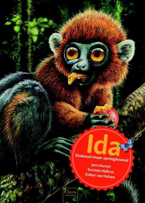 Ida, Stokoud maar springlevend, Jørn Hurum, omslag met een getekend dier met grote oranje ogen in een boom, tweedehands