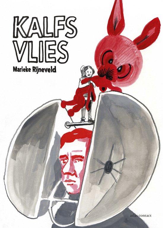 Kalfsvlies, Marieke Rijneveld, omslag met een tekening van een rood konijn en een mannenhoofd, tweedehands