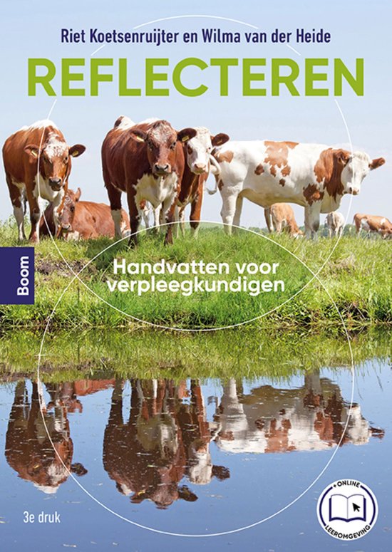 Reflecteren, Riet Koetsenruijter, boekomslag voorkant met koeien weerspiegeld in het water, tweedehands