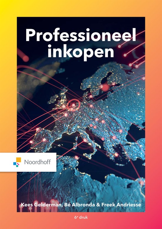Professioneel inkopen, Kees Gelderman, boekomslag voorkant met een verlichte kaart van Europa, tweedehands