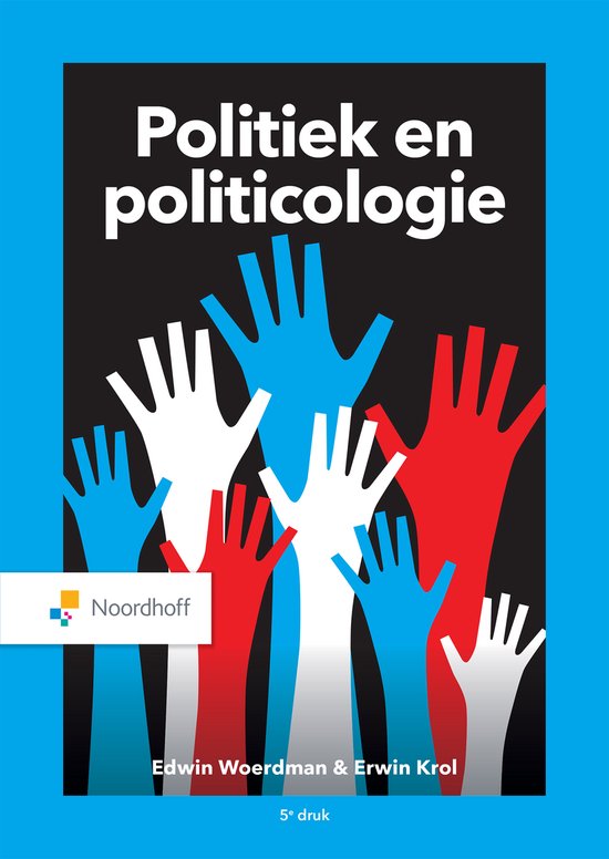 Politiek en politicologie, Edwin Woerdman en Erwin Krol, 5e druk, boekomslag voorkant met opgestoken handen, tweedehands