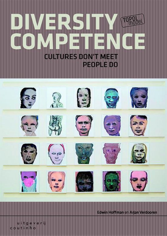 Diversity competence, Edwin Hoffman, boekomslag voorkant met een raster van geschilderde gezichten, tweedehands